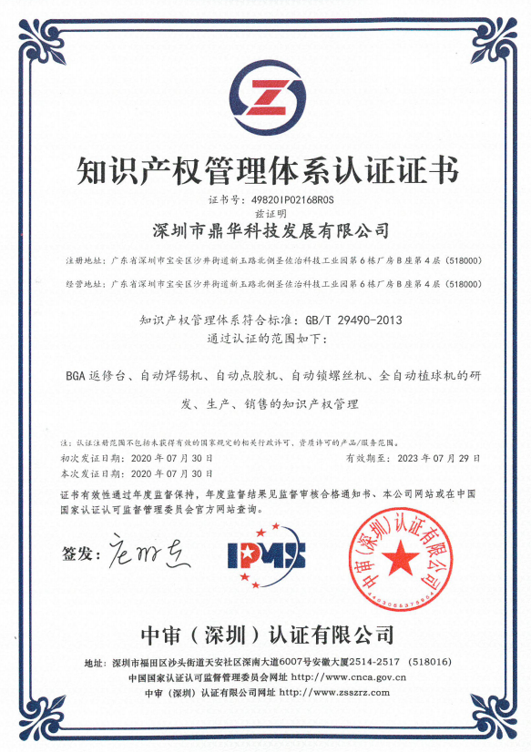 Intellectual Property Management System Certificate of Dinghua Technology